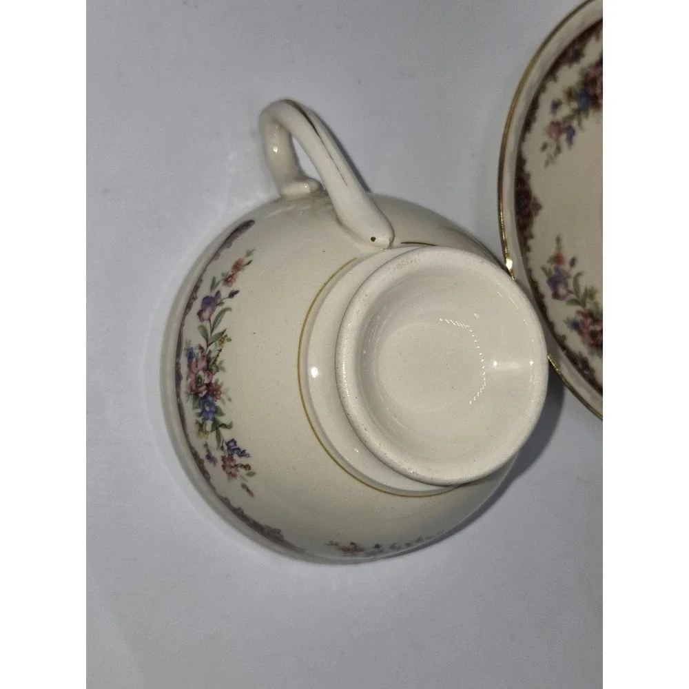 Homer Laughlin Eggshell Georgian Floral Cup & Saucer Sets Gold Trim M47N5 (24)